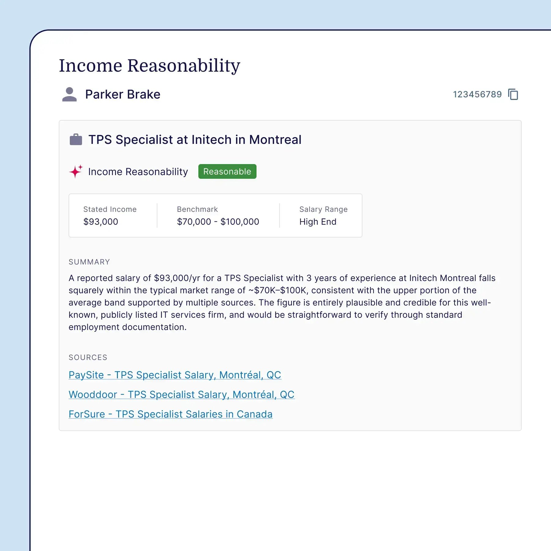 Verification - Income Reasonability
